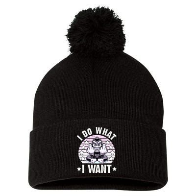 I Do What I Want Funny Monkey Pom Pom 12in Knit Beanie