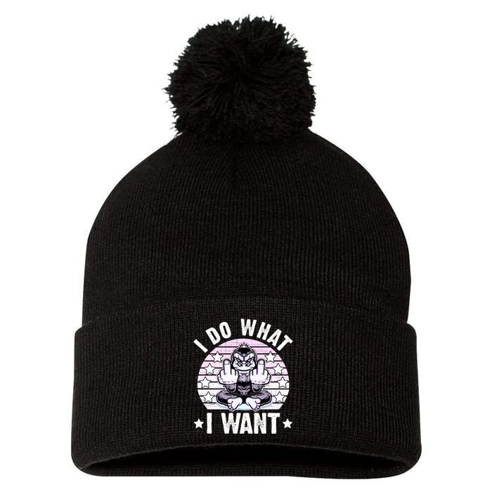 I Do What I Want Funny Monkey Pom Pom 12in Knit Beanie