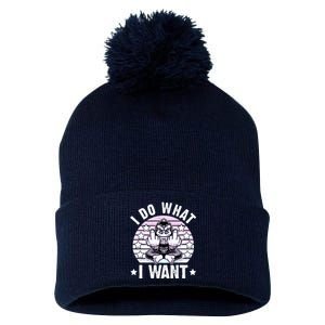 I Do What I Want Funny Monkey Pom Pom 12in Knit Beanie