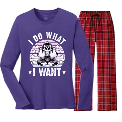 I Do What I Want Funny Monkey Women's Long Sleeve Flannel Pajama Set 