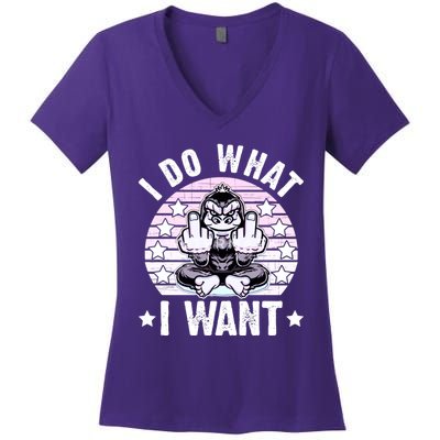 I Do What I Want Funny Monkey Women's V-Neck T-Shirt