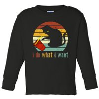 I Do What I Want Cat Coffee Black Cat Red Cup Funny Graphic Toddler Long Sleeve Shirt