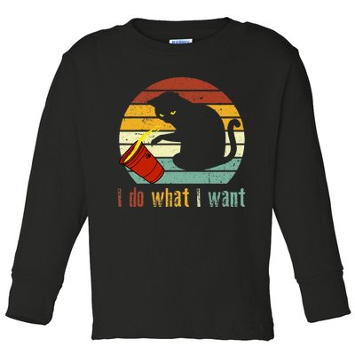 I Do What I Want Cat Coffee Black Cat Red Cup Funny Graphic Toddler Long Sleeve Shirt