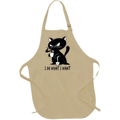 I Do What I Want Funny Black Cat Withe Cup Coffee Gifts Full-Length Apron With Pockets