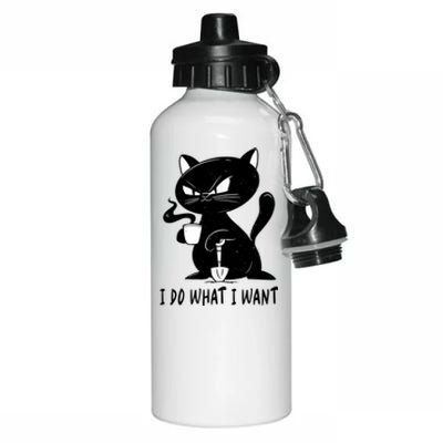 I Do What I Want Funny Black Cat Withe Cup Coffee Gifts Aluminum Water Bottle 