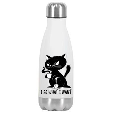 I Do What I Want Funny Black Cat Withe Cup Coffee Gifts Stainless Steel Insulated Water Bottle