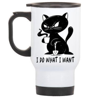 I Do What I Want Funny Black Cat Withe Cup Coffee Gifts Stainless Steel Travel Mug