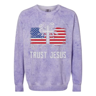 Independence Day We The People Trust Jesus Vintage US Flag Colorblast Crewneck Sweatshirt