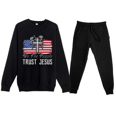 Independence Day We The People Trust Jesus Vintage US Flag Premium Crewneck Sweatsuit Set