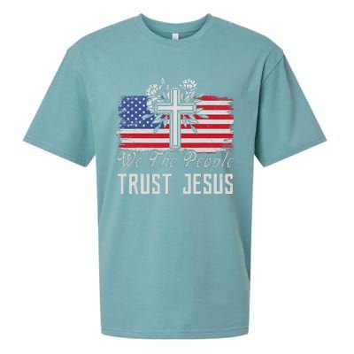 Independence Day We The People Trust Jesus Vintage US Flag Sueded Cloud Jersey T-Shirt