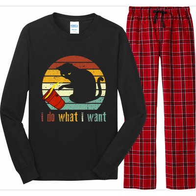 I Do What I Want Cat Coffee Black Cat Red Cup Funny Graphic Long Sleeve Pajama Set