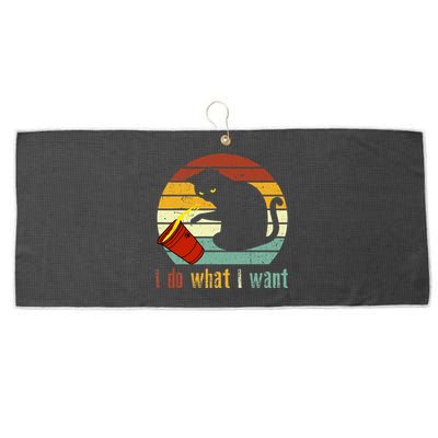 I Do What I Want Cat Coffee Black Cat Red Cup Funny Graphic Large Microfiber Waffle Golf Towel