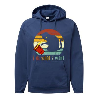 I Do What I Want Cat Coffee Black Cat Red Cup Funny Graphic Performance Fleece Hoodie