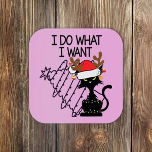 I Do What I Want Christmas Tree Cat Cool Gift Coaster