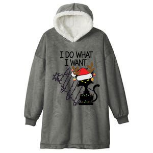 I Do What I Want Christmas Tree Cat Cool Gift Hooded Wearable Blanket