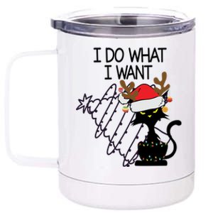 I Do What I Want Christmas Tree Cat Cool Gift 12 oz Stainless Steel Tumbler Cup