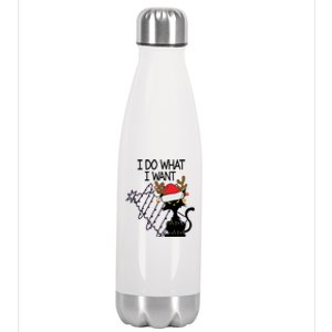 I Do What I Want Christmas Tree Cat Cool Gift Stainless Steel Insulated Water Bottle