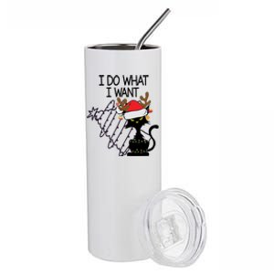 I Do What I Want Christmas Tree Cat Cool Gift Stainless Steel Tumbler