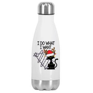 I Do What I Want Christmas Tree Cat Cool Gift Stainless Steel Insulated Water Bottle