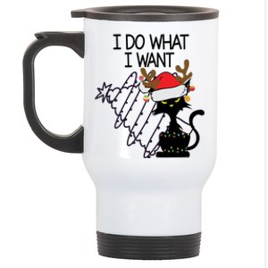 I Do What I Want Christmas Tree Cat Cool Gift Stainless Steel Travel Mug