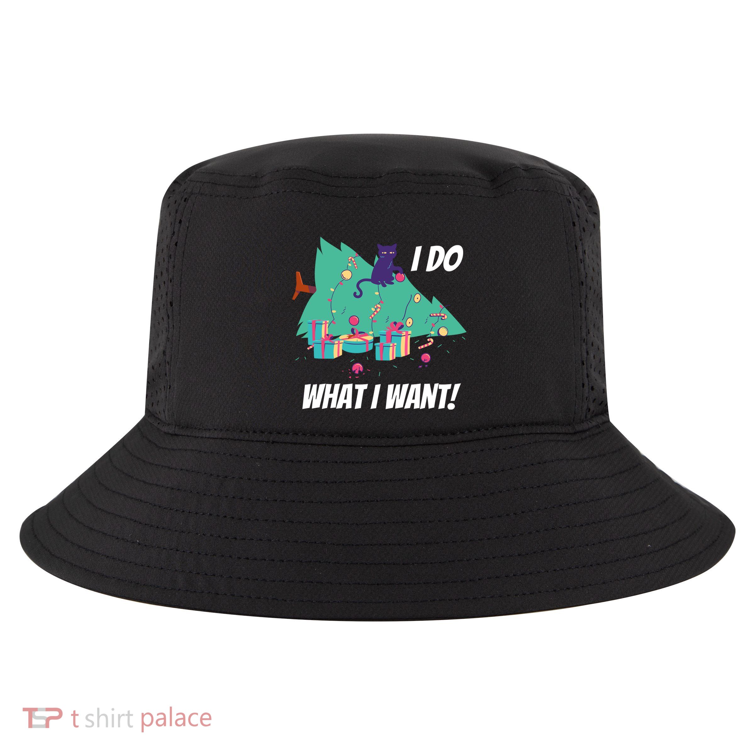 I Do What I Want Cat Destroys Christmas Tree Meme Funny Gift Cool Comfort Performance Bucket Hat
