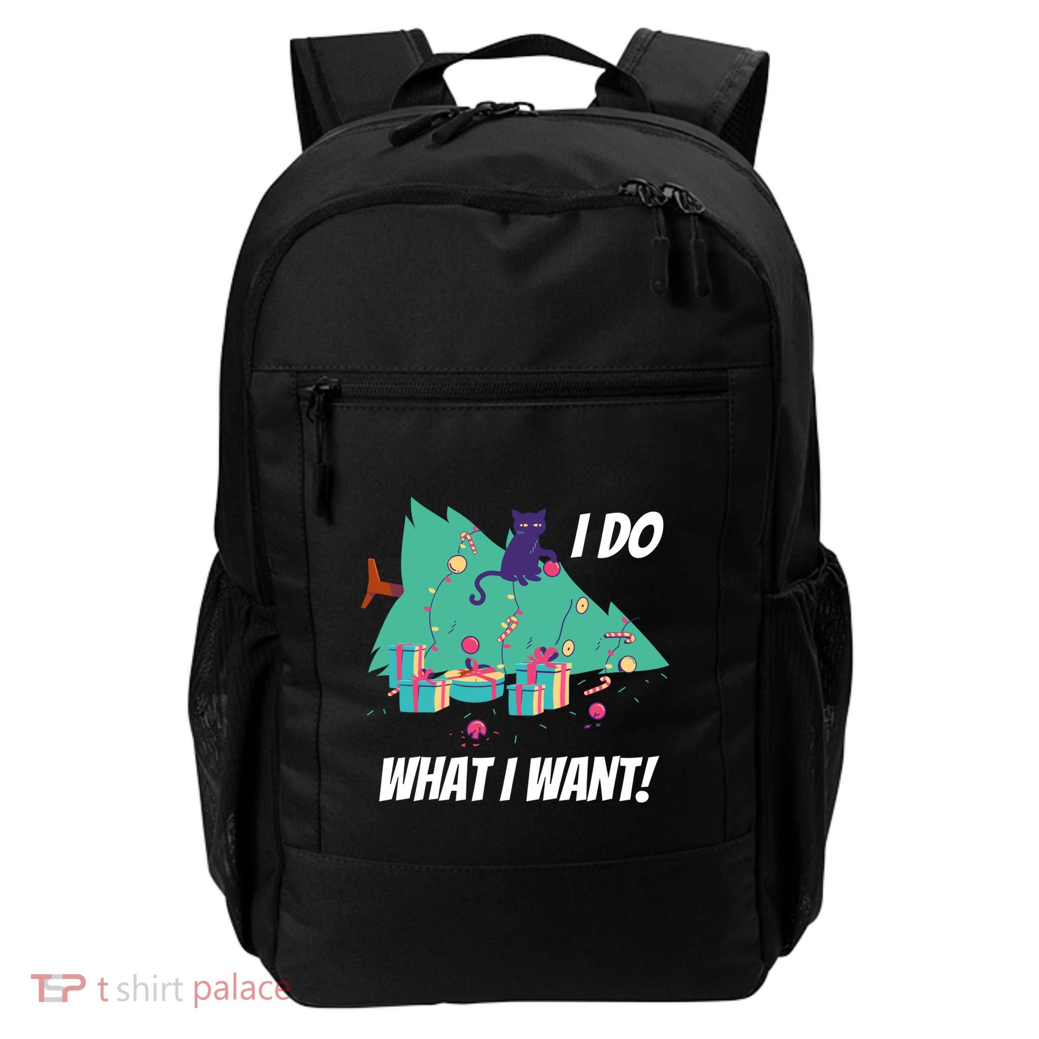 I Do What I Want Cat Destroys Christmas Tree Meme Funny Gift Backpack