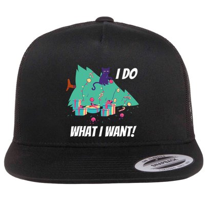 I Do What I Want Cat Destroys Christmas Tree Meme Funny Gift Flatbill Hat