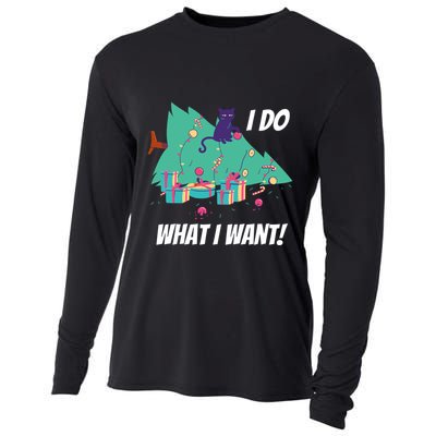 I Do What I Want Cat Destroys Christmas Tree Meme Funny Gift Cooling Performance Long Sleeve Crew