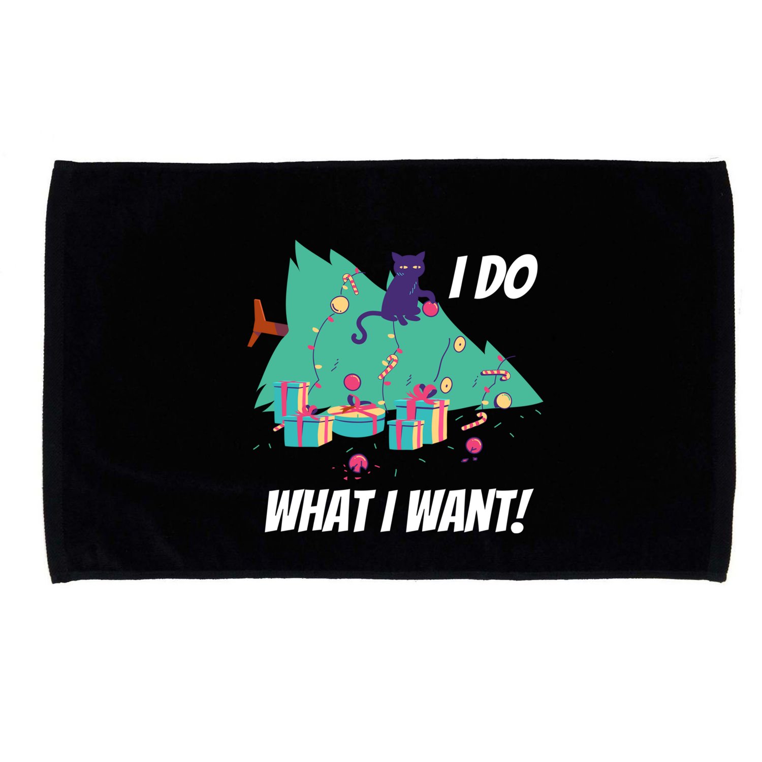 I Do What I Want Cat Destroys Christmas Tree Meme Funny Gift Microfiber Hand Towel