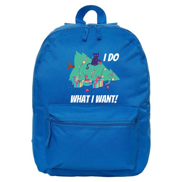 I Do What I Want Cat Destroys Christmas Tree Meme Funny Gift 16 in Basic Backpack