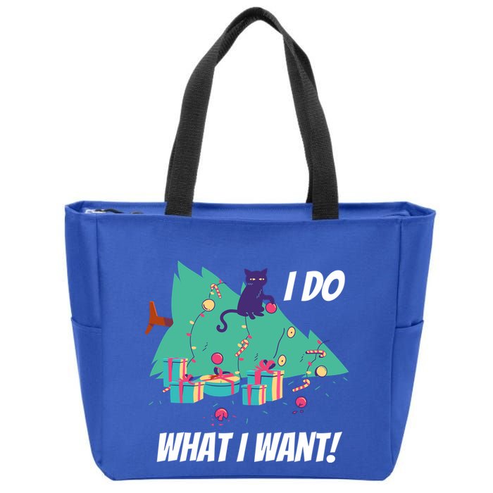 I Do What I Want Cat Destroys Christmas Tree Meme Funny Gift Zip Tote Bag