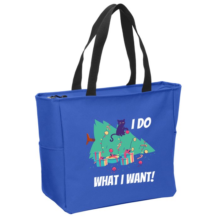 I Do What I Want Cat Destroys Christmas Tree Meme Funny Gift Zip Tote Bag
