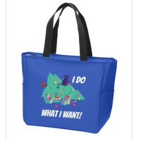 I Do What I Want Cat Destroys Christmas Tree Meme Funny Gift Zip Tote Bag
