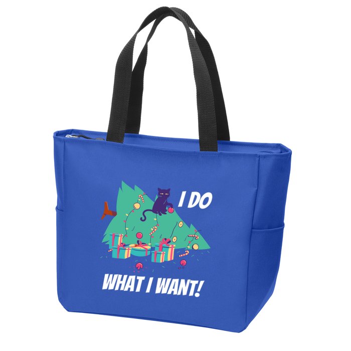 I Do What I Want Cat Destroys Christmas Tree Meme Funny Gift Zip Tote Bag