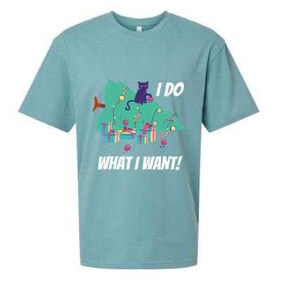 I Do What I Want Cat Destroys Christmas Tree Meme Funny Gift Sueded Cloud Jersey T-Shirt