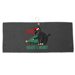 I Do What I Want Funny Christmas Cat Knocking Tree Down Meaningful Gift Large Microfiber Waffle Golf Towel