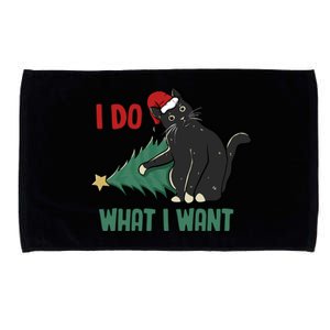 I Do What I Want Funny Christmas Cat Knocking Tree Down Meaningful Gift Microfiber Hand Towel