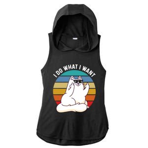 I Do What I Want Funny Cat Attitude Cat Lover Ladies PosiCharge Tri-Blend Wicking Draft Hoodie Tank