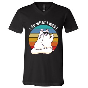 I Do What I Want Funny Cat Attitude Cat Lover V-Neck T-Shirt