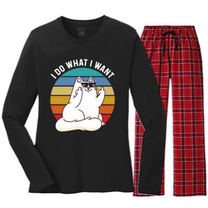 I Do What I Want Funny Cat Attitude Cat Lover Women's Long Sleeve Flannel Pajama Set 