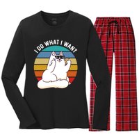 I Do What I Want Funny Cat Attitude Cat Lover Women's Long Sleeve Flannel Pajama Set 