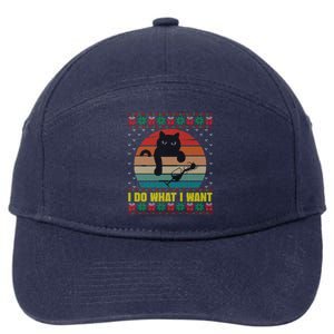 I Do What I Want Cat Wine Lover Sunset Ugly Xmas Sweater Gift 7-Panel Snapback Hat