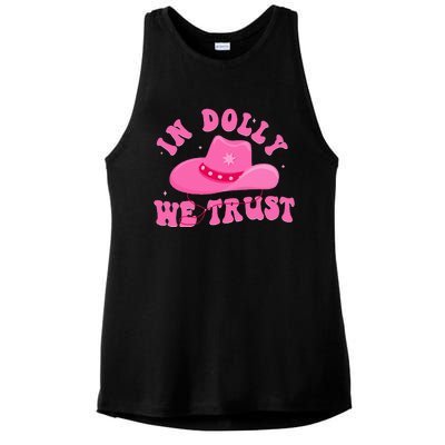 In D.O.L.L.Y We Trust Pink Hat Ladies PosiCharge Tri-Blend Wicking Tank