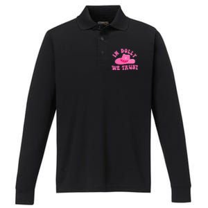 In D.O.L.L.Y We Trust Pink Hat Performance Long Sleeve Polo