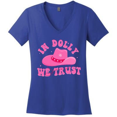 In D.O.L.L.Y We Trust Pink Hat Women's V-Neck T-Shirt