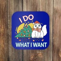 I Do What I Want Mischievous Christmas Cat Meaningful Gift Coaster