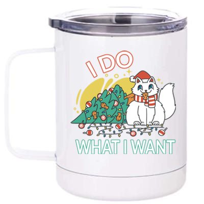 I Do What I Want Mischievous Christmas Cat Meaningful Gift 12 oz Stainless Steel Tumbler Cup