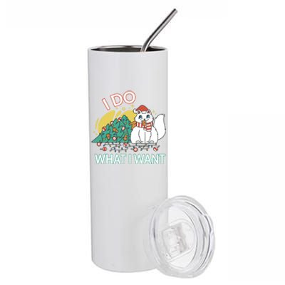 I Do What I Want Mischievous Christmas Cat Meaningful Gift Stainless Steel Tumbler