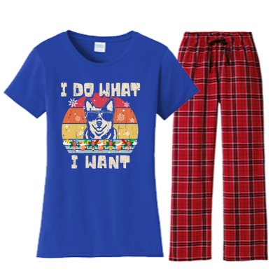 I Do What I Want Cattle Dog Retro Christmas Style Funny Cool Gift Women's Flannel Pajama Set