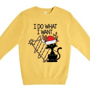 I Do What I Want Christmas Tree Cat Gift Premium Crewneck Sweatshirt